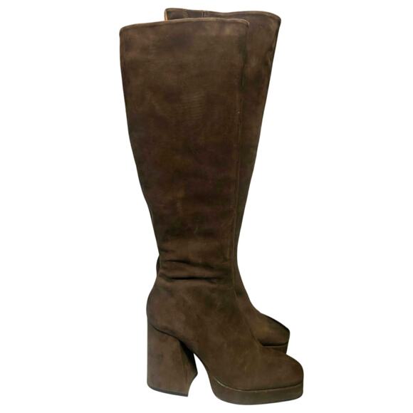 New Brown Y2K suede Platform Boots Size 10 - Picture 1 of 12